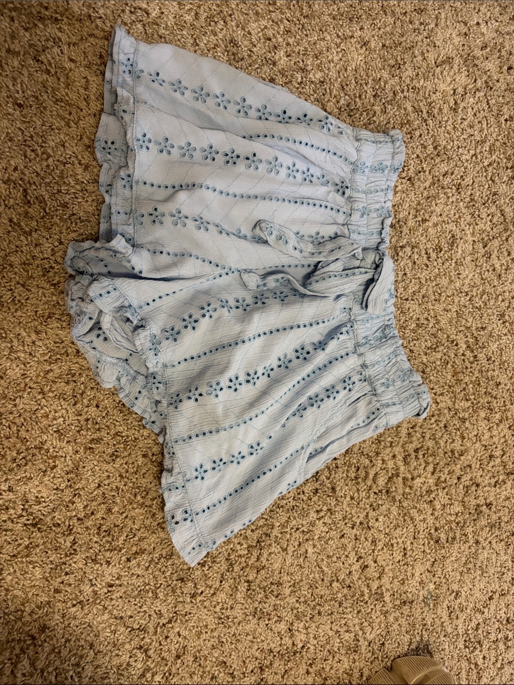 Angie Light Blue Eyelet Ruffle High-Waist Shorts